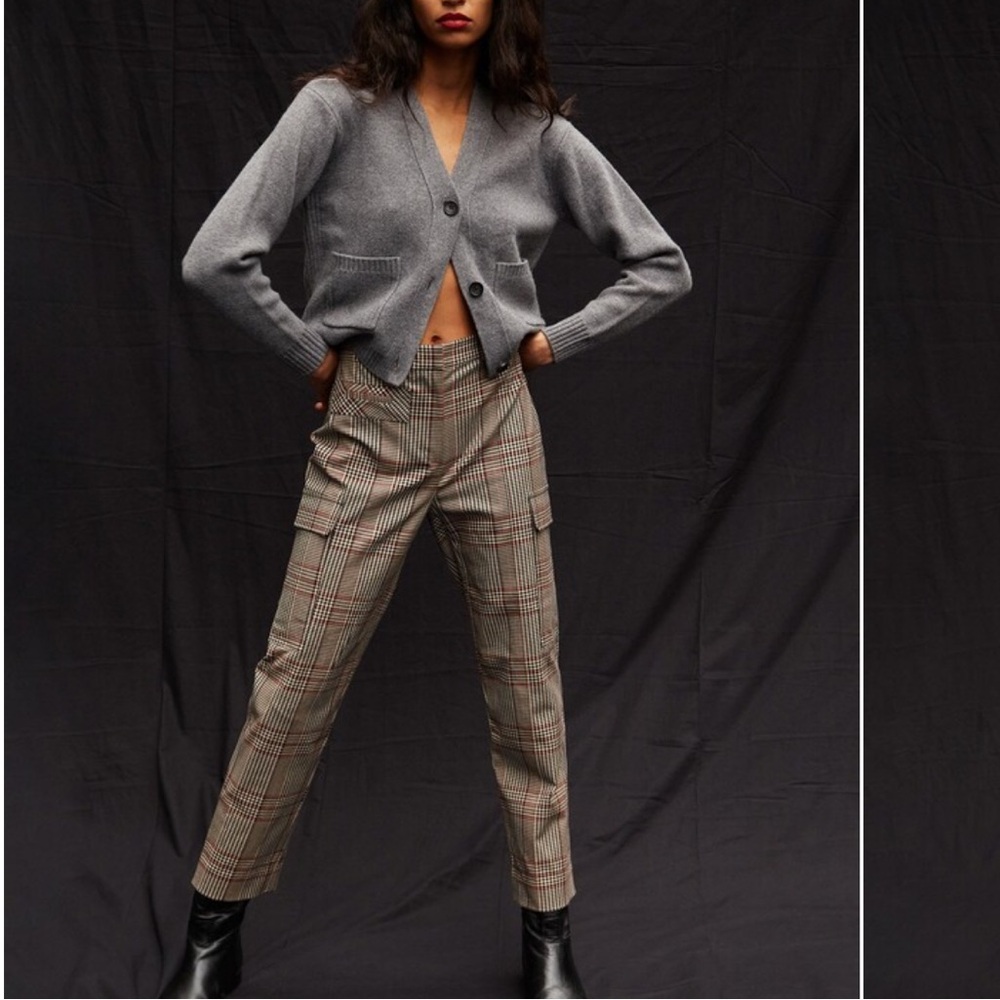Thakoon Plaid Cargo Trousers in Gray and Brown Tones